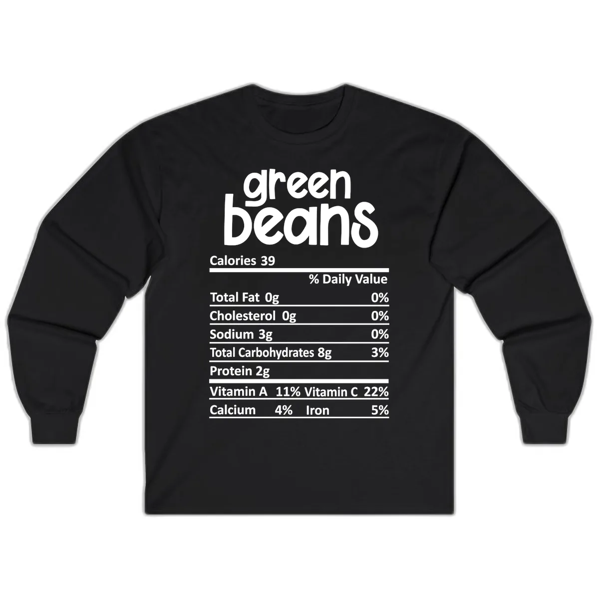 Green Beans Nutrition Label Long Sleeve in Black