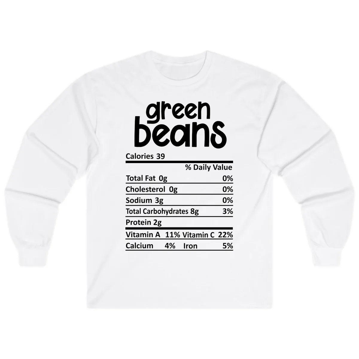 Green Beans Nutrition Label Long Sleeve in White
