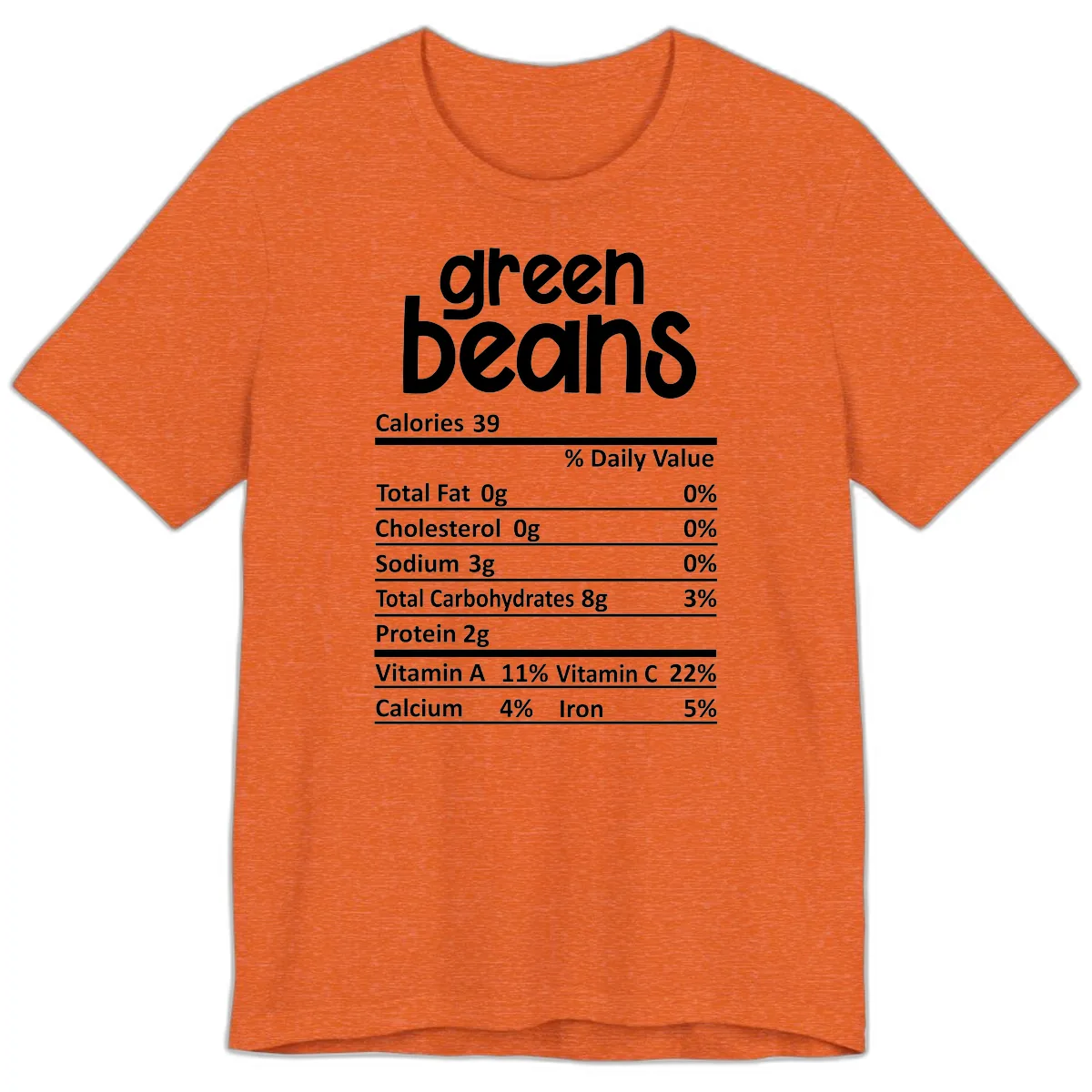 Green Beans Nutrition Label Premium T-Shirt in Heather Orange