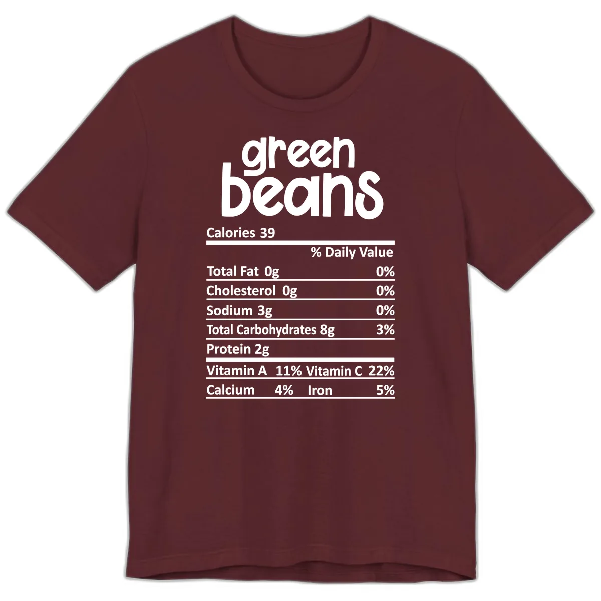 Green Beans Nutrition Label Premium T-Shirt in Maroon