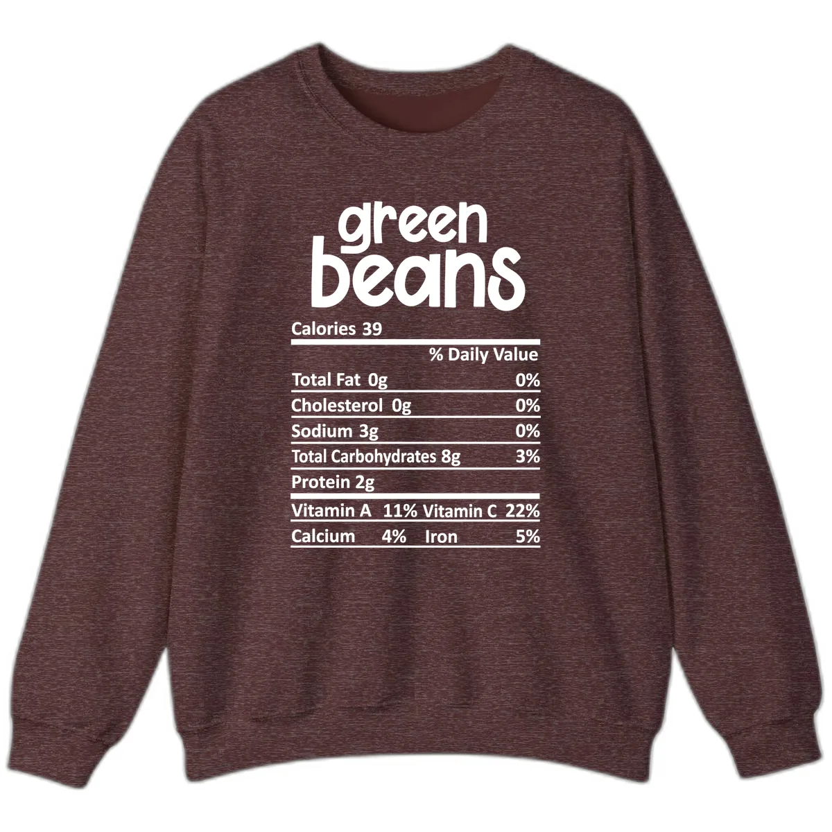 Green Beans Nutrition Label Sweatshirt in Heather Sport Dark Maroon