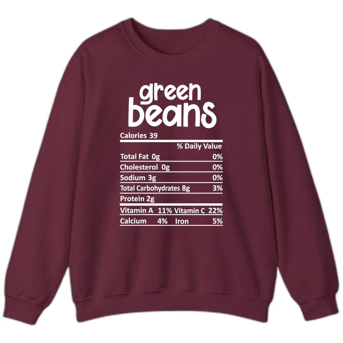 Green Beans Nutrition Label Sweatshirt in Maroon