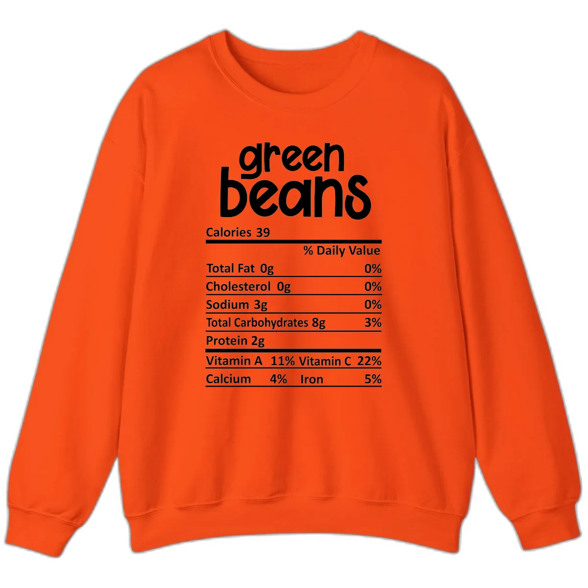 Green Beans Nutrition Label Sweatshirt in Orange