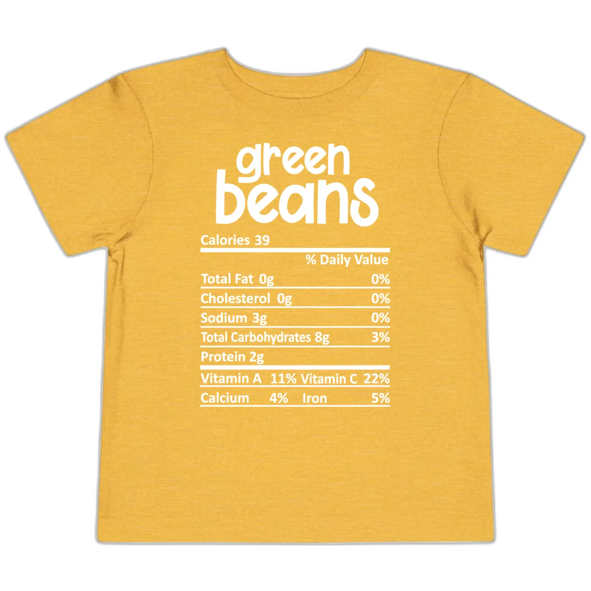 Green Beans Nutrition Label Toddler T-Shirt in Heather Yellow Gold