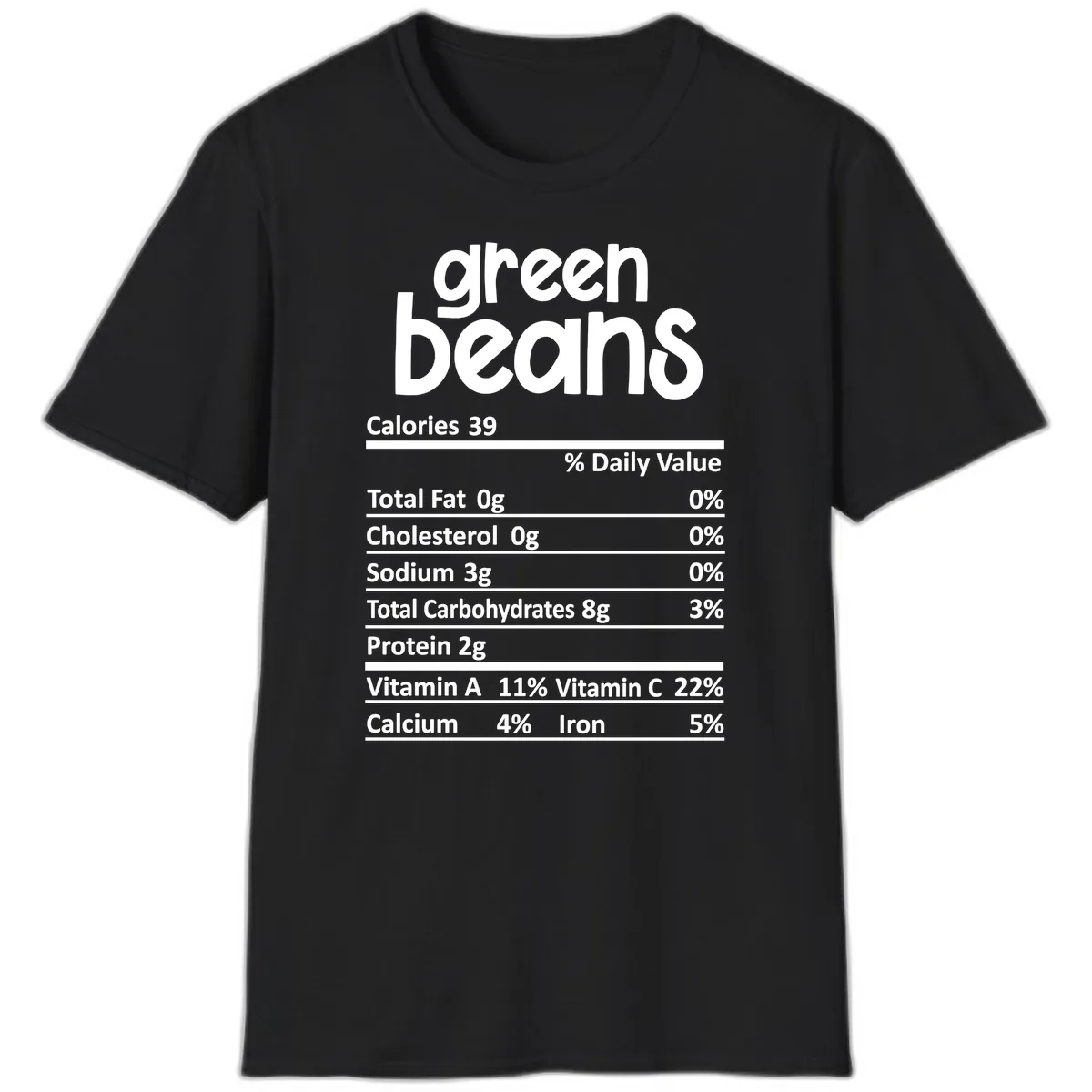 Green Beans Nutrition Label T-Shirt in Black