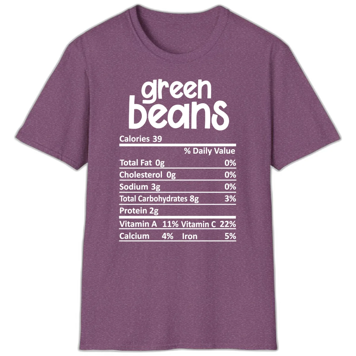 Green Beans Nutrition Label T-Shirt in Heather Maroon