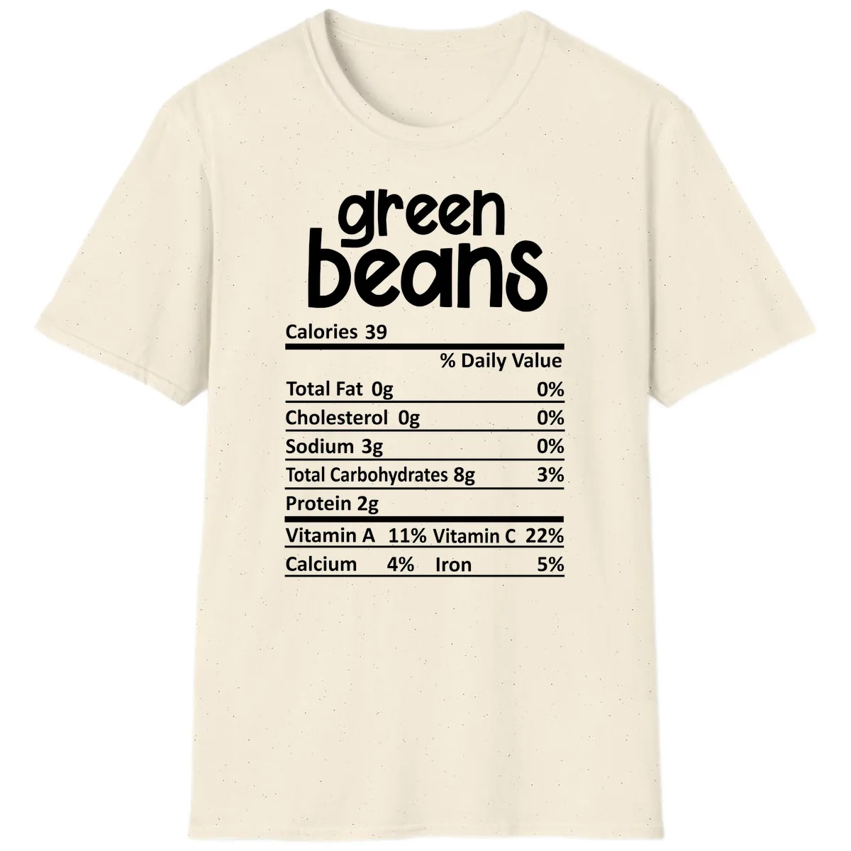 Green Beans Nutrition Label T-Shirt in Natural