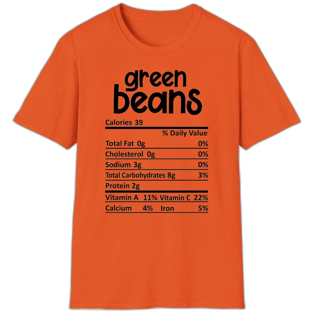Green Beans Nutrition Label T-Shirt in Orange