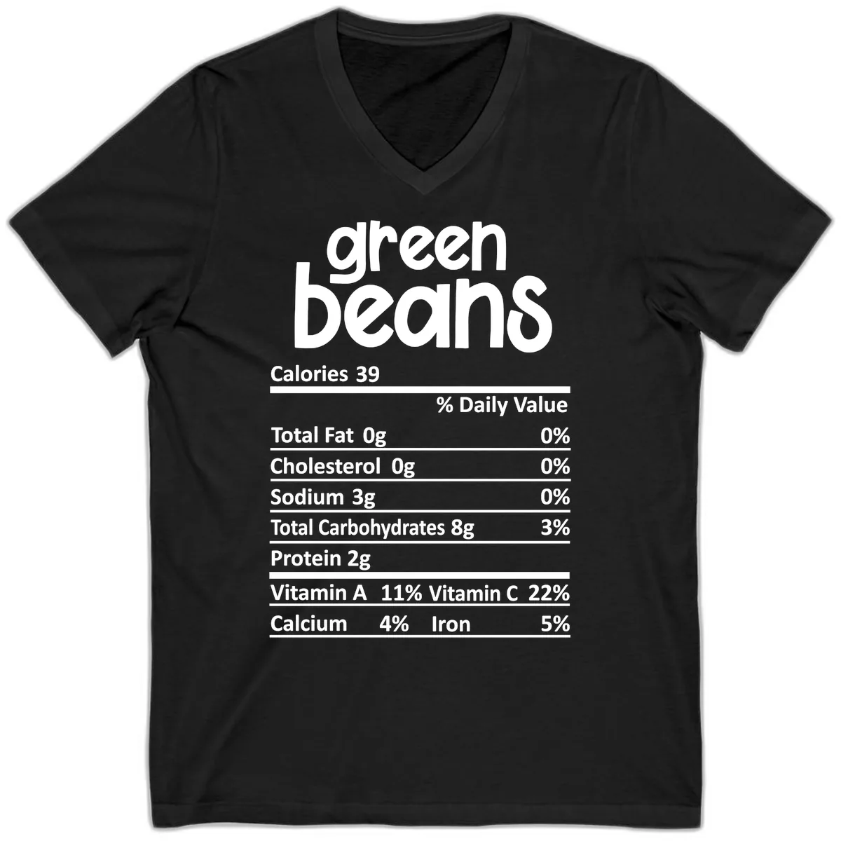 Green Beans Nutrition Label V-Neck in Black