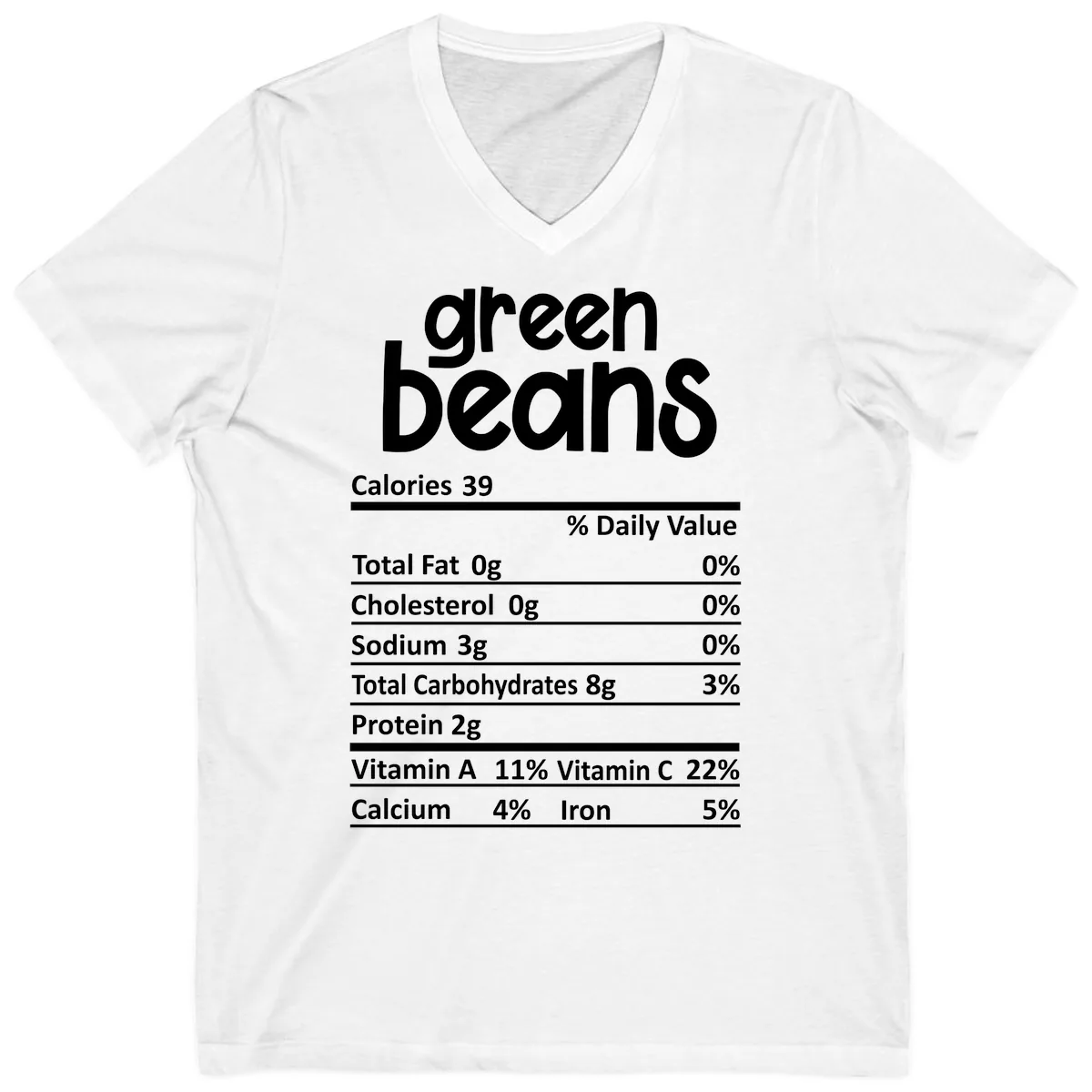 Green Beans Nutrition Label V-Neck in White