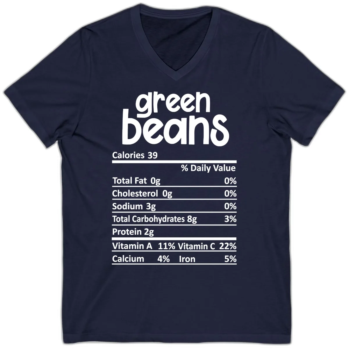 Green Beans Nutrition Label V-Neck in Navy