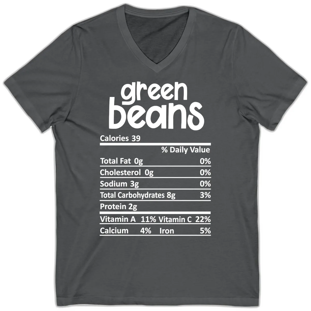 Green Beans Nutrition Label V-Neck in Asphalt
