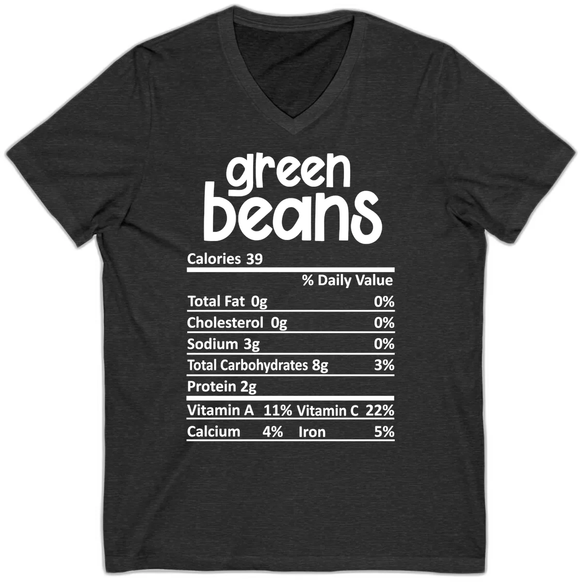 Green Beans Nutrition Label V-Neck in Dark Grey Heather