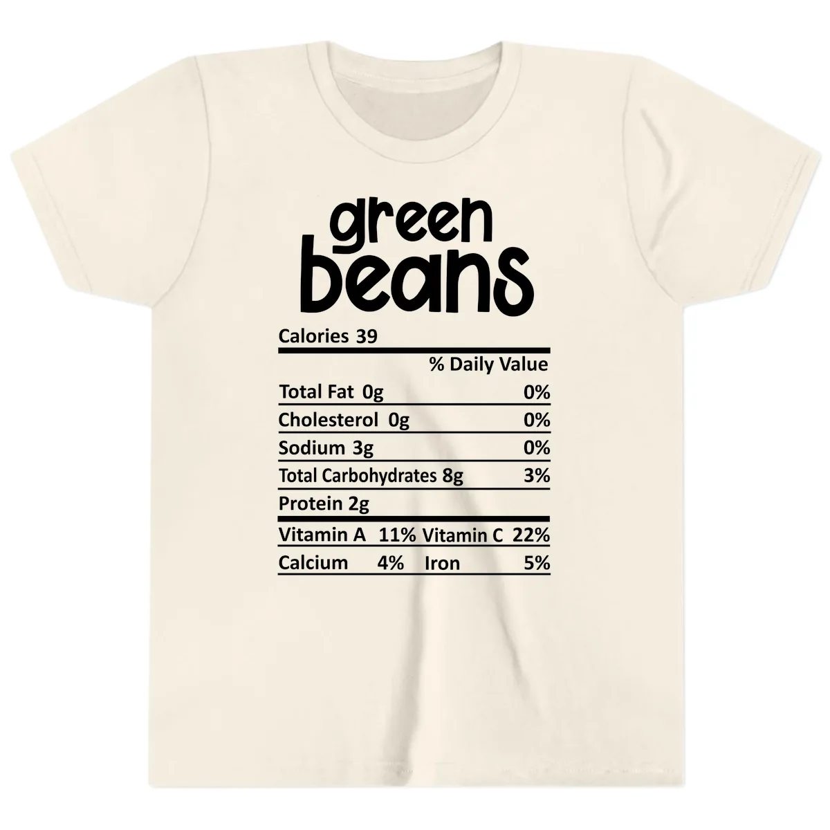 Green Beans Nutrition Label Youth T-Shirt in Natural