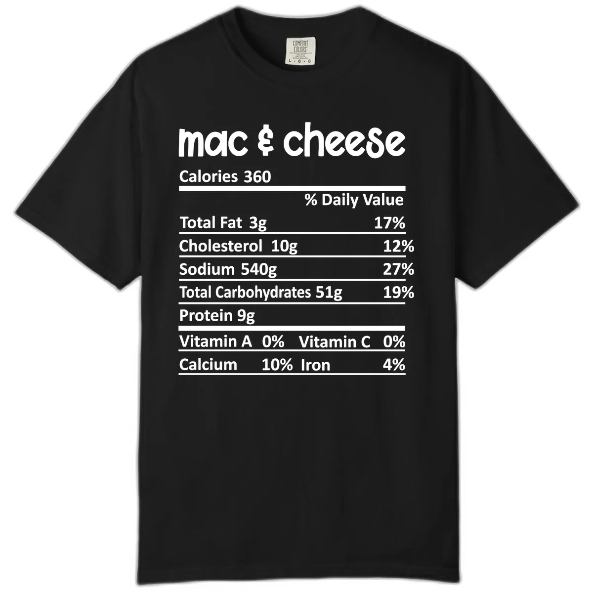 Mac & Cheese Nutrition Facts Comfort Color in Black