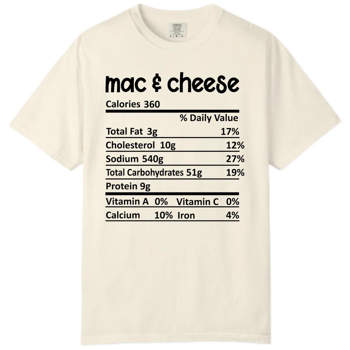 Mac & Cheese Nutrition Facts Comfort Color in Ivory
