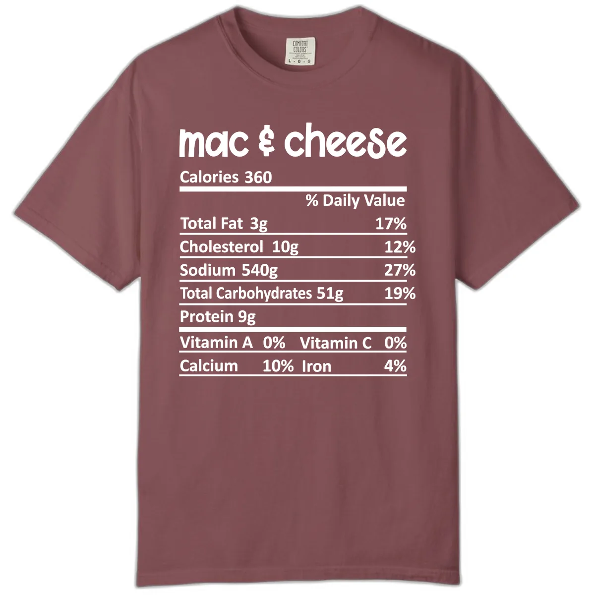 Mac & Cheese Nutrition Facts Comfort Color in Brick