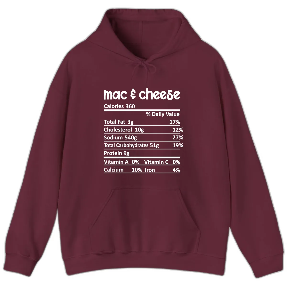 Mac & Cheese Nutrition Facts Hoodie in Maroon