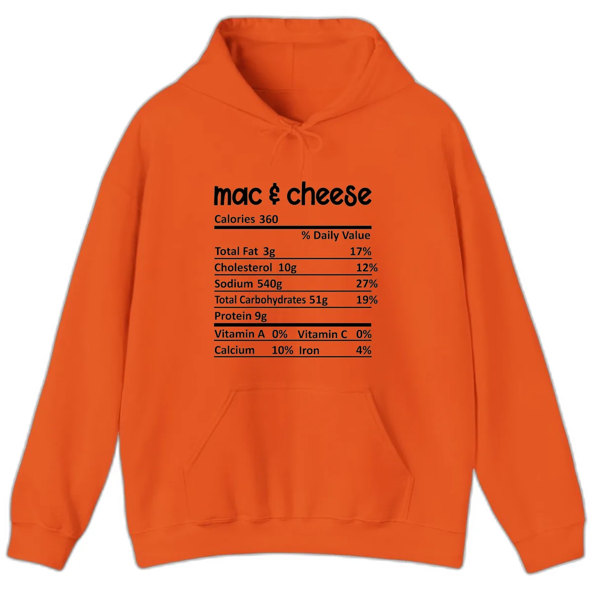 Mac & Cheese Nutrition Facts Hoodie in Orange