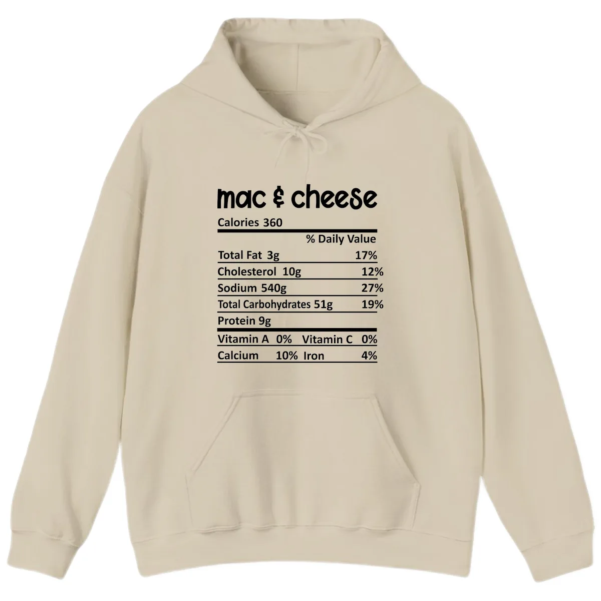 Mac & Cheese Nutrition Facts Hoodie in Sand