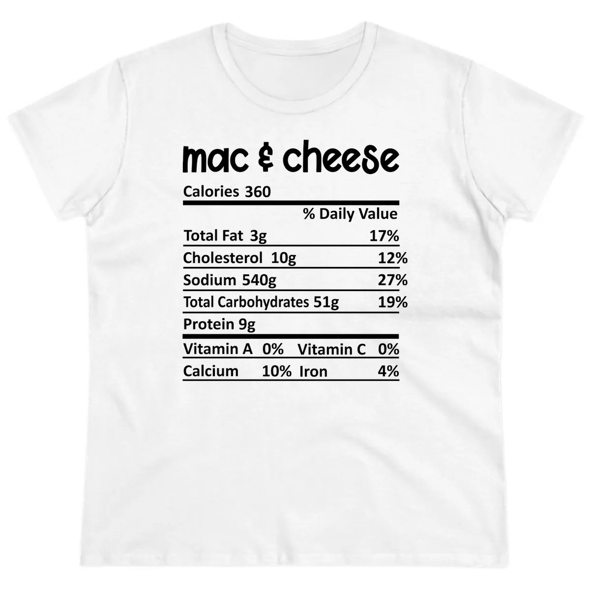 Mac & Cheese Nutrition Facts Ladies Tee in White