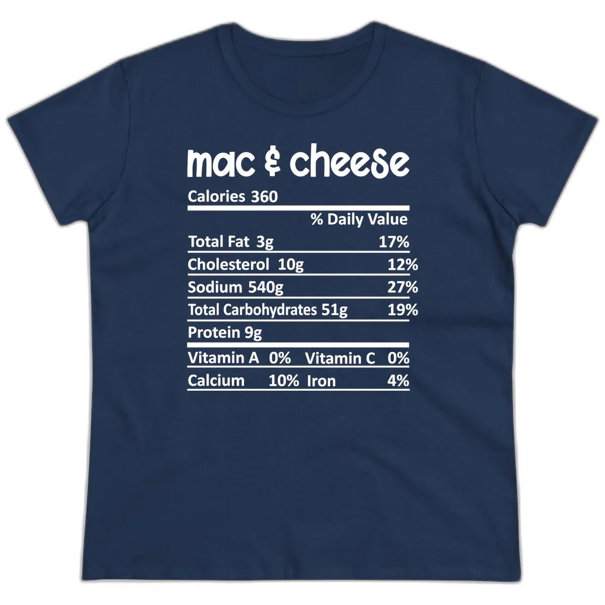 Mac & Cheese Nutrition Facts Ladies Tee in Navy