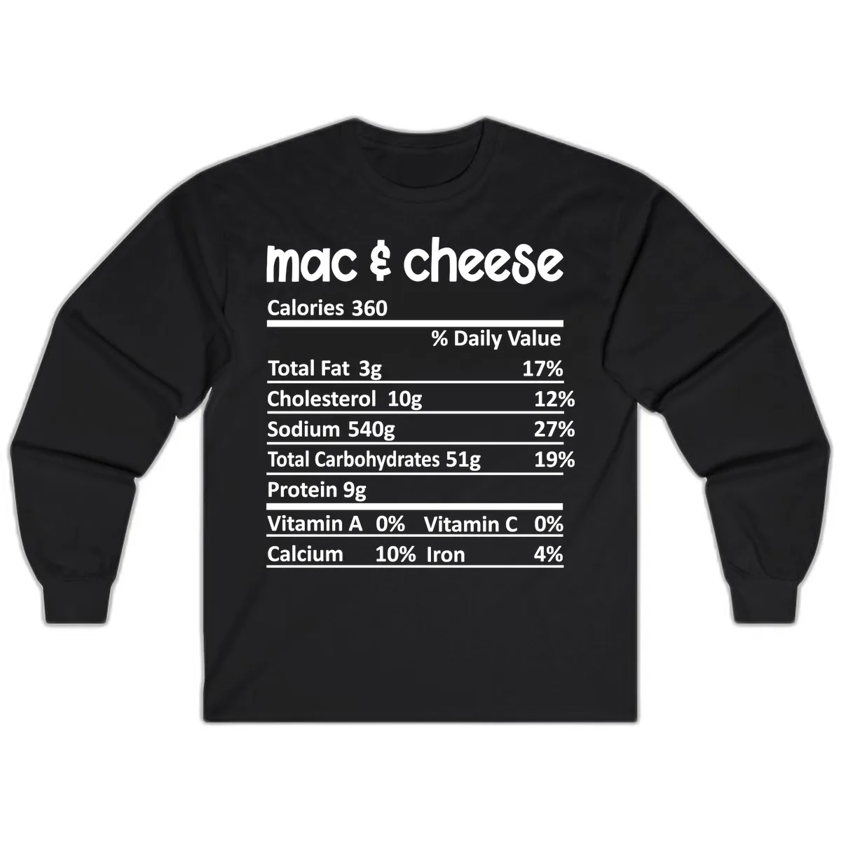 Mac & Cheese Nutrition Facts Long Sleeve in Black