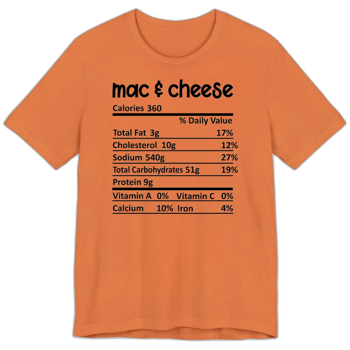 Mac & Cheese Nutrition Facts Premium T-Shirt in Burnt Orange