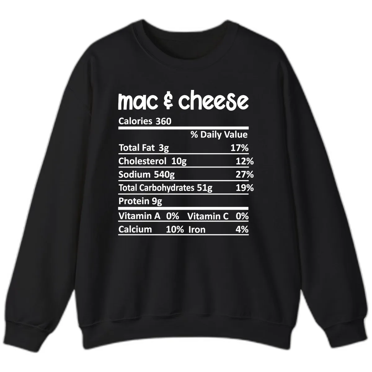 Mac & Cheese Nutrition Facts Sweatshirt in Black