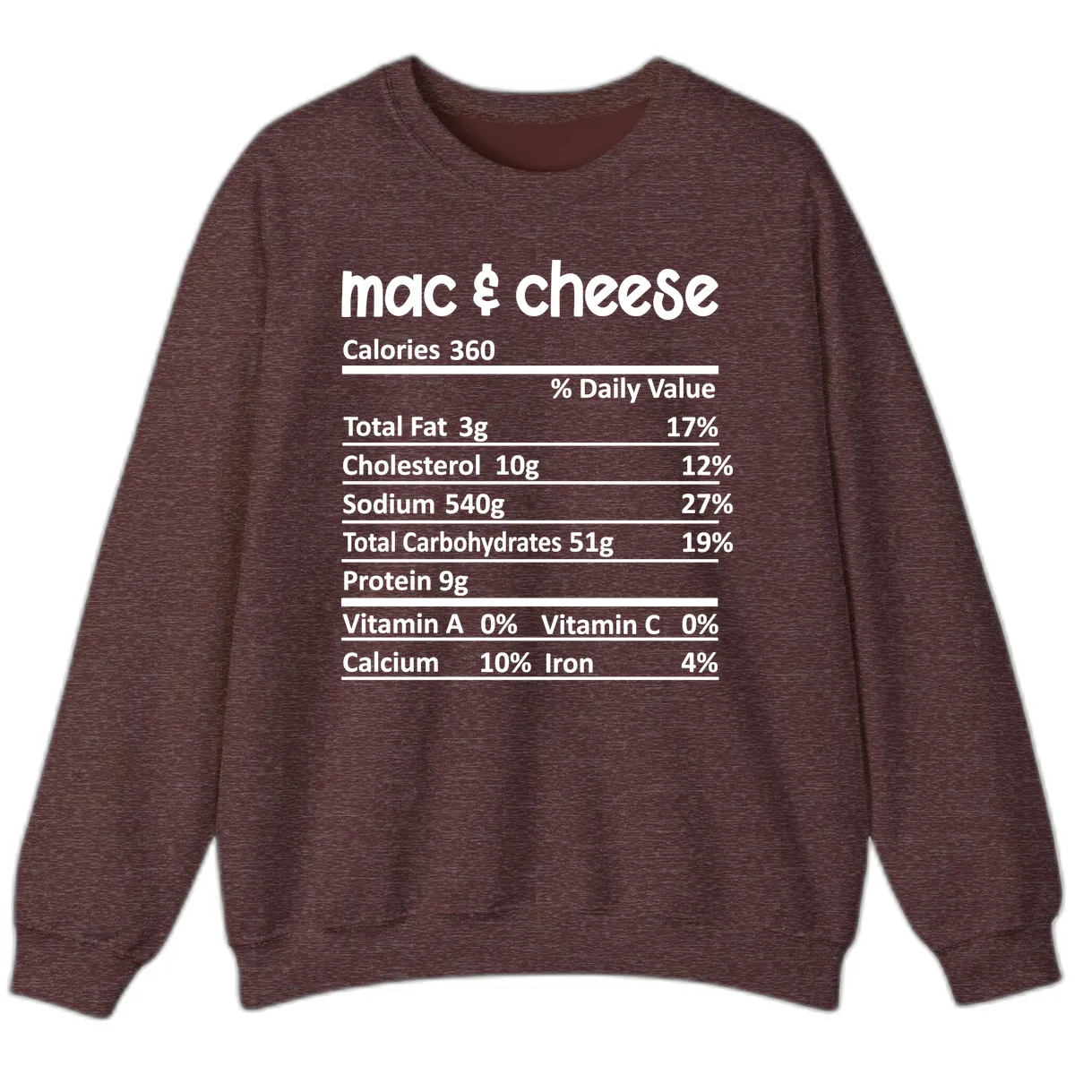 Mac & Cheese Nutrition Facts Sweatshirt in Heather Sport Dark Maroon