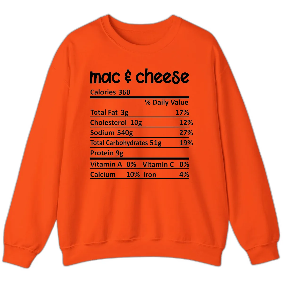 Mac & Cheese Nutrition Facts Sweatshirt in Orange