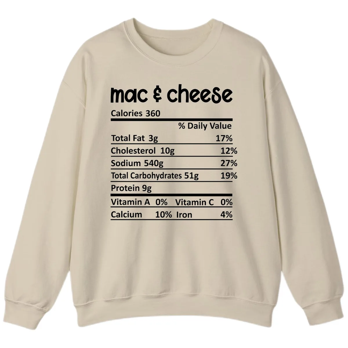 Mac & Cheese Nutrition Facts Sweatshirt in Sand