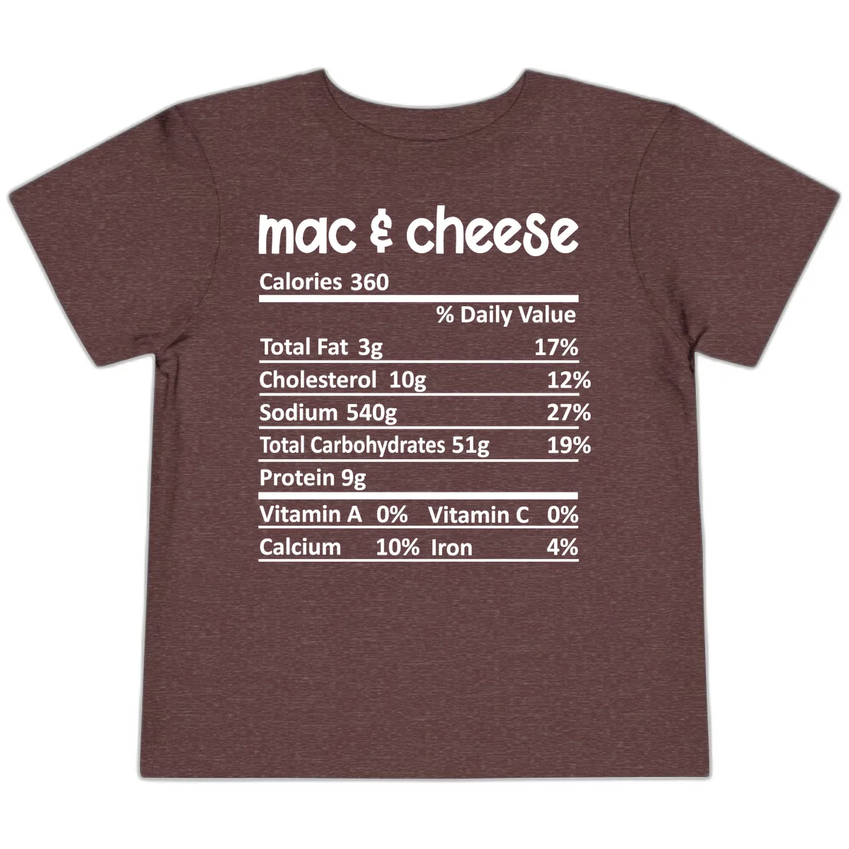 Mac & Cheese Nutrition Facts Toddler T-Shirt in Heather Maroon