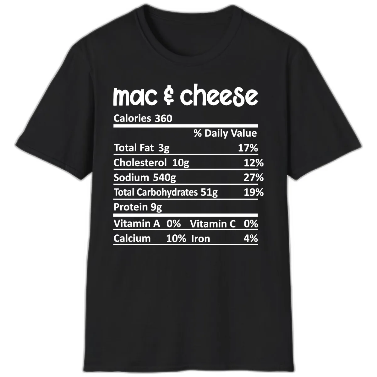 Mac & Cheese Nutrition Facts T-Shirt in Black
