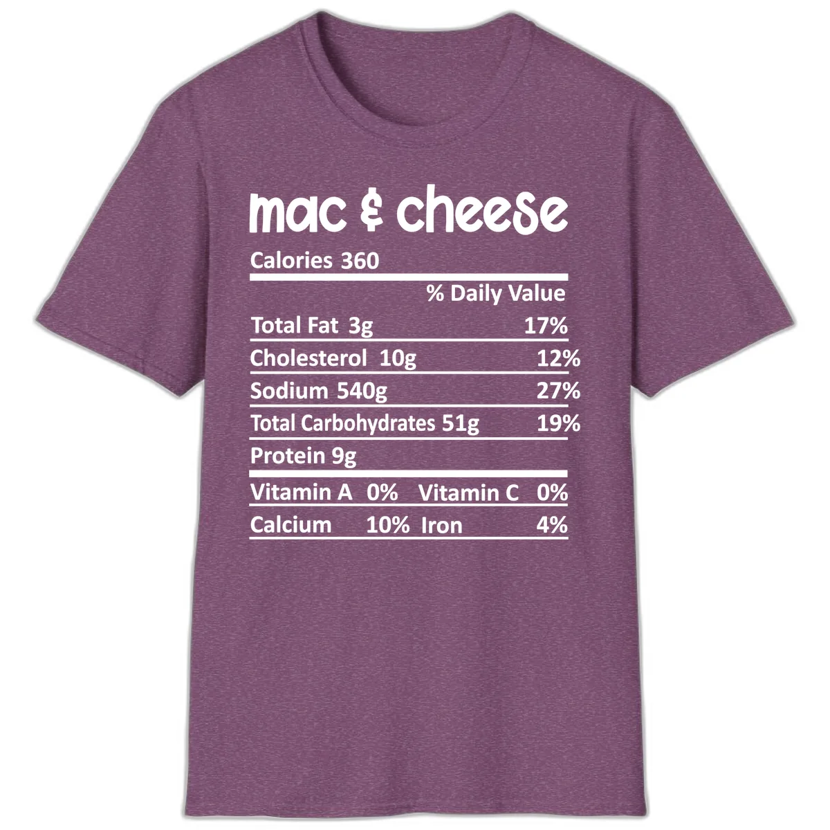 Mac & Cheese Nutrition Facts T-Shirt in Heather Maroon