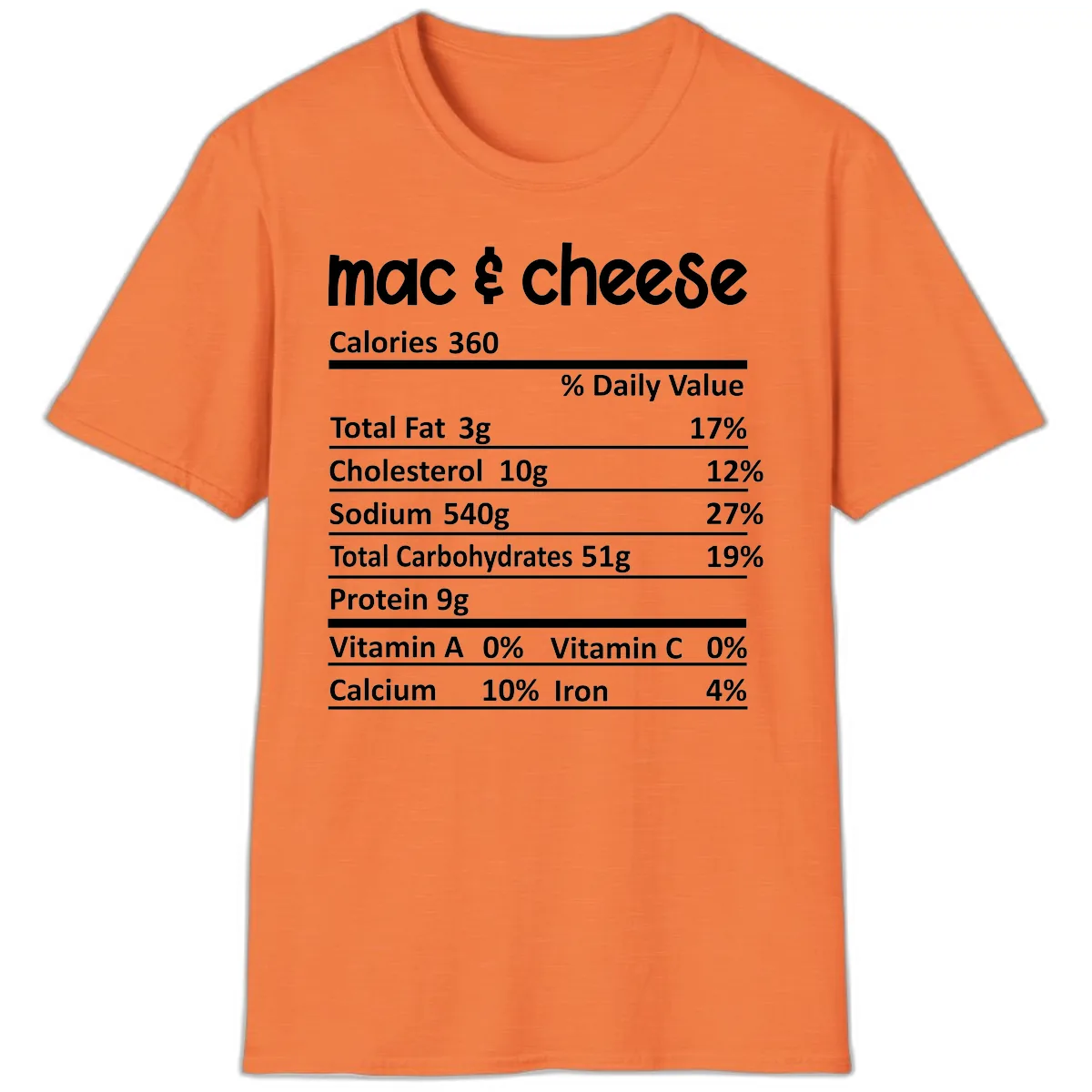Mac & Cheese Nutrition Facts T-Shirt in Heather Orange