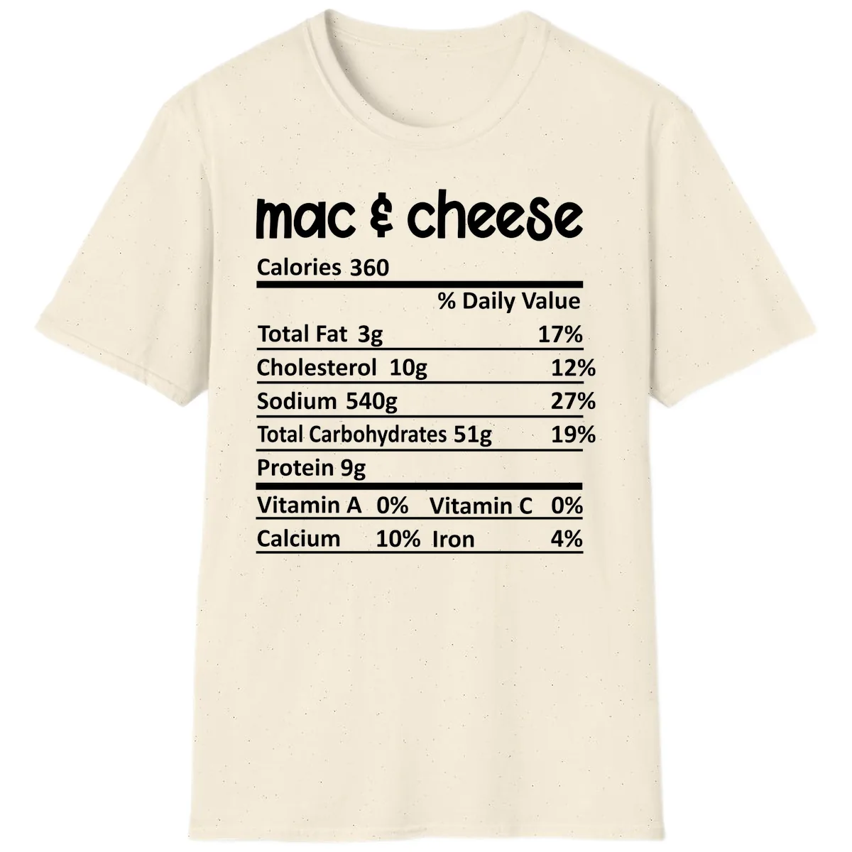 Mac & Cheese Nutrition Facts T-Shirt in Natural