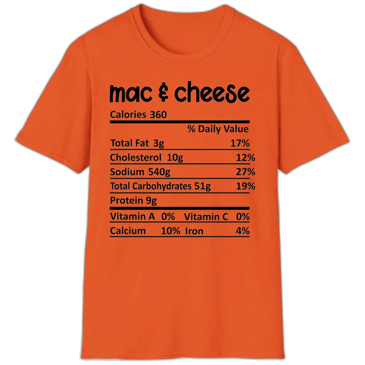 Mac & Cheese Nutrition Facts T-Shirt in Orange