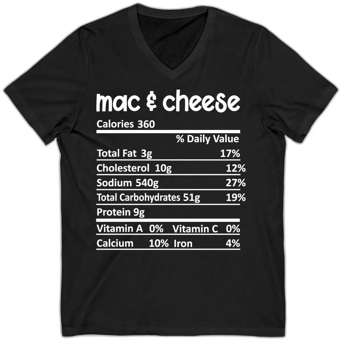 Mac & Cheese Nutrition Facts V-Neck in Black