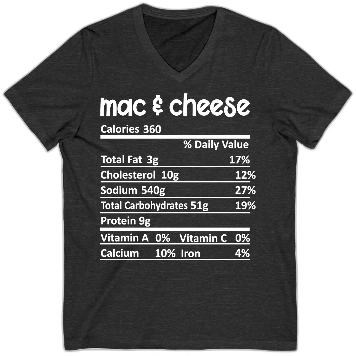 Mac & Cheese Nutrition Facts V-Neck in Dark Grey Heather