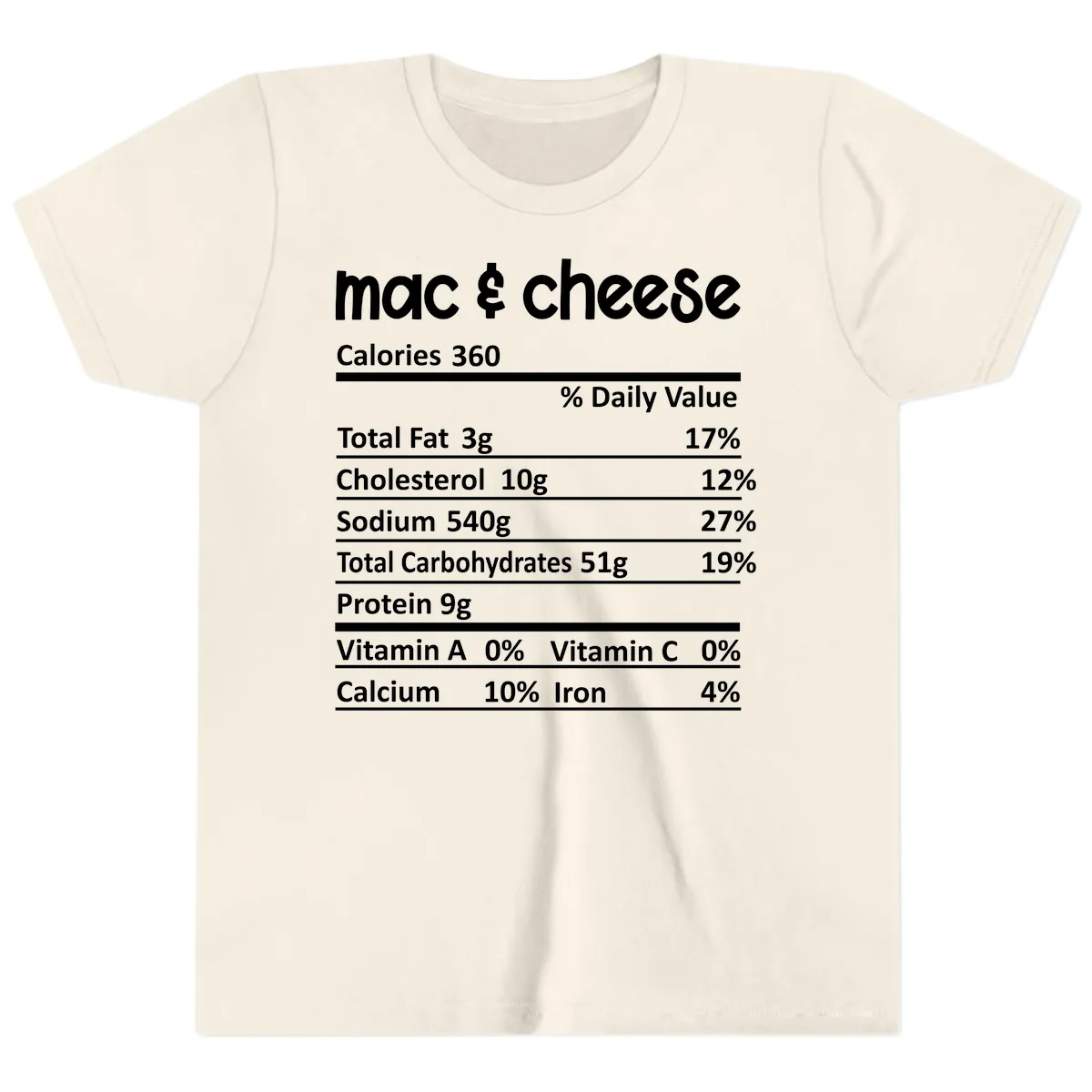 Mac & Cheese Nutrition Facts Youth T-Shirt in Natural