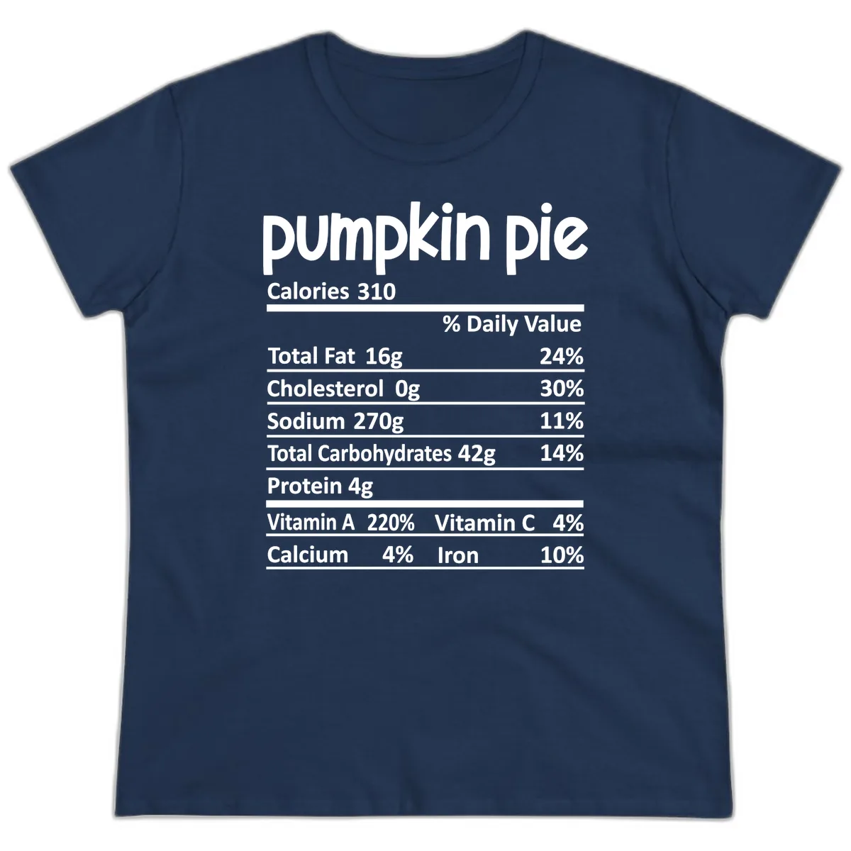 Pumpkin Pie Nutrition Facts Ladies Tee in Navy