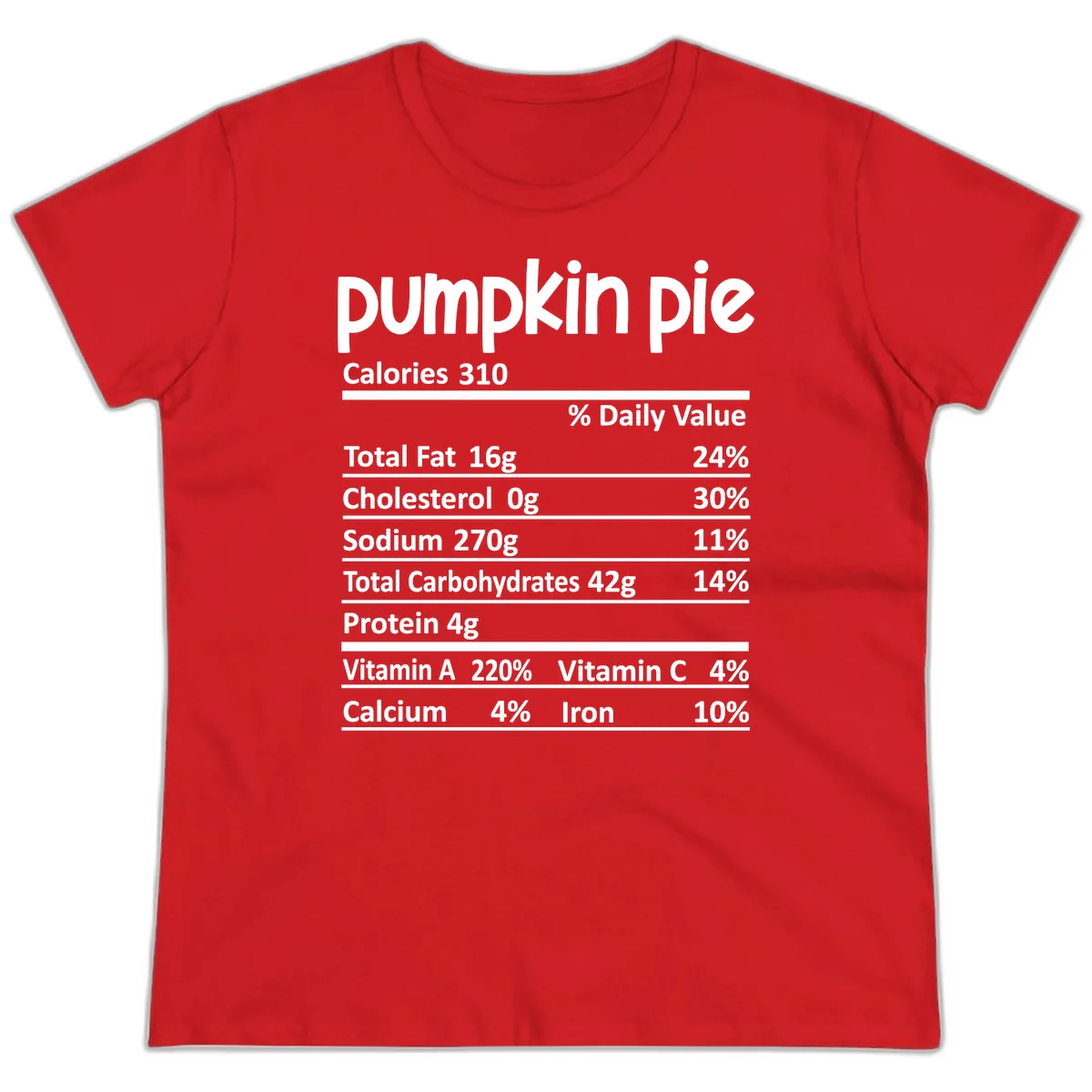 Pumpkin Pie Nutrition Facts Ladies Tee in Red