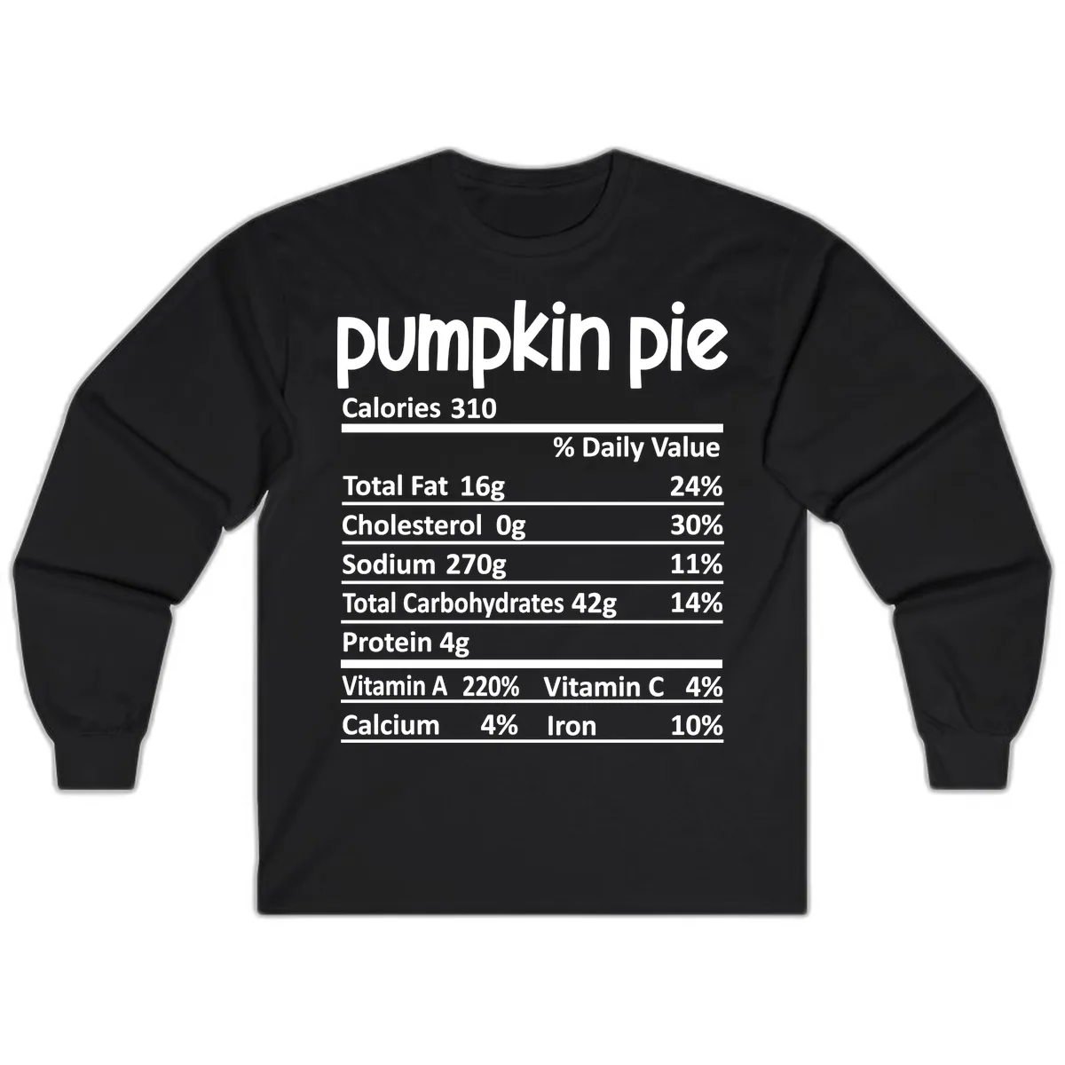 Pumpkin Pie Nutrition Facts Long Sleeve in Black