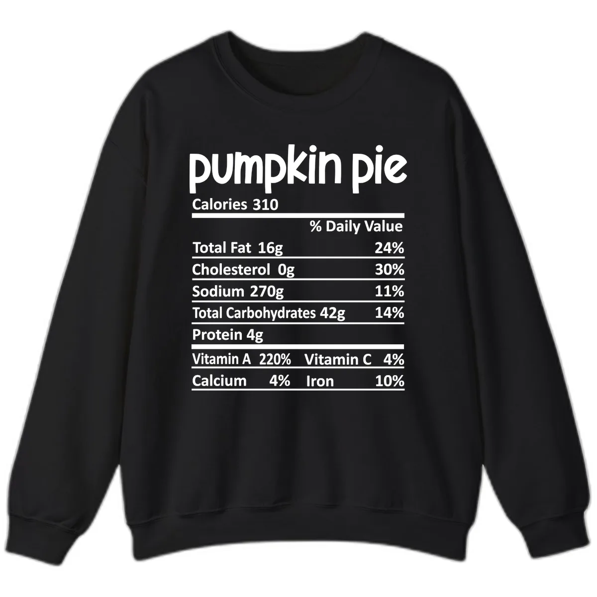 Pumpkin Pie Nutrition Facts Sweatshirt in Black