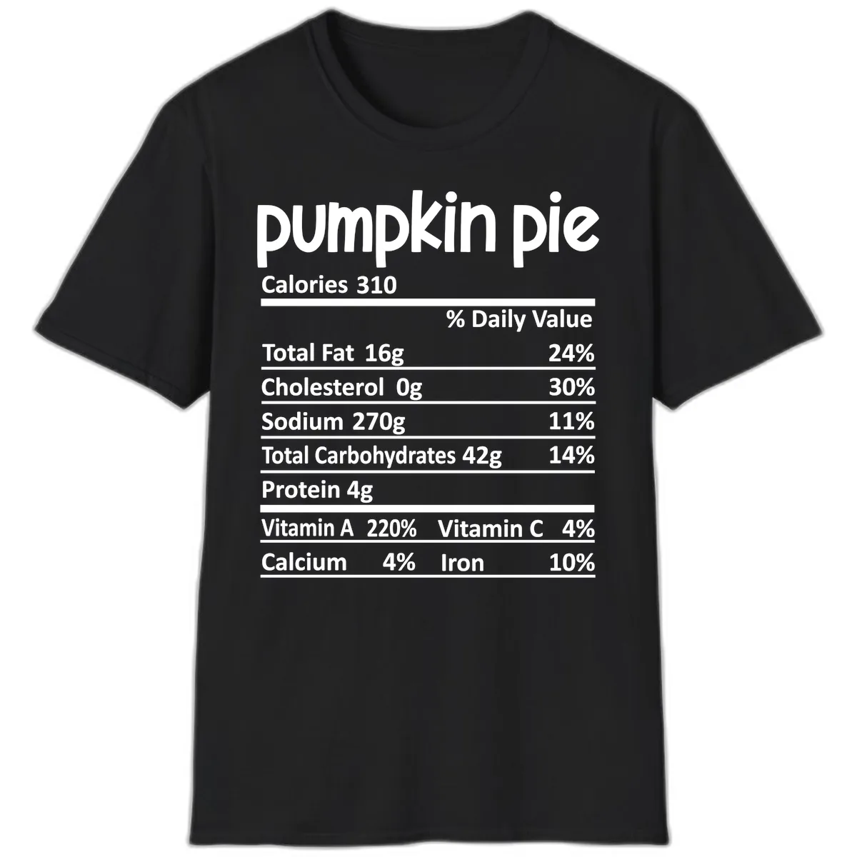 Pumpkin Pie Nutrition Facts T-Shirt in Black