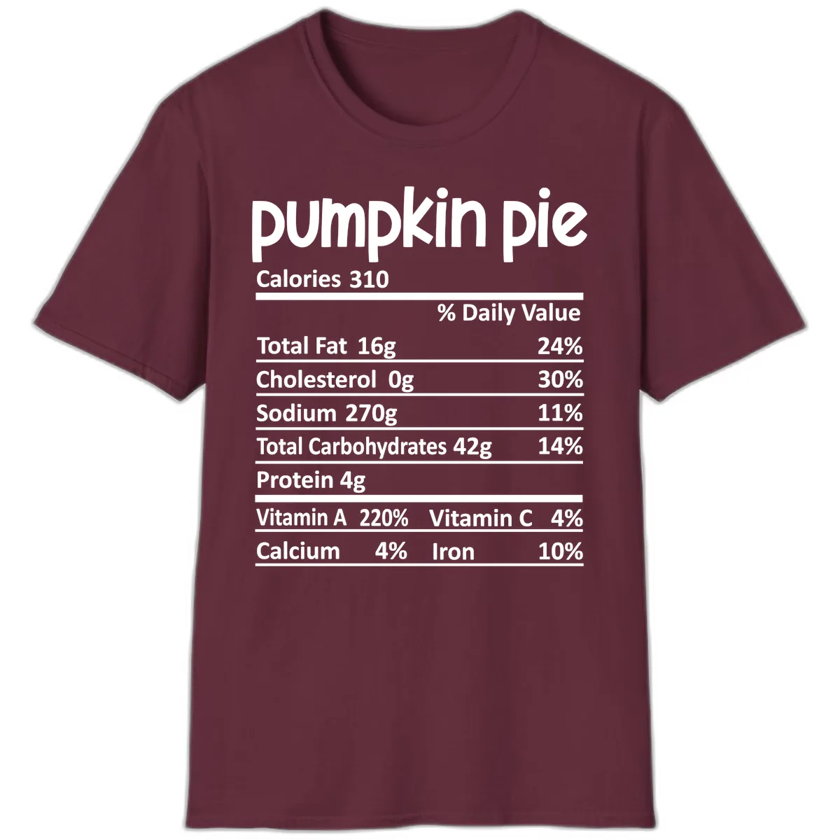 Pumpkin Pie Nutrition Facts T-Shirt in Maroon