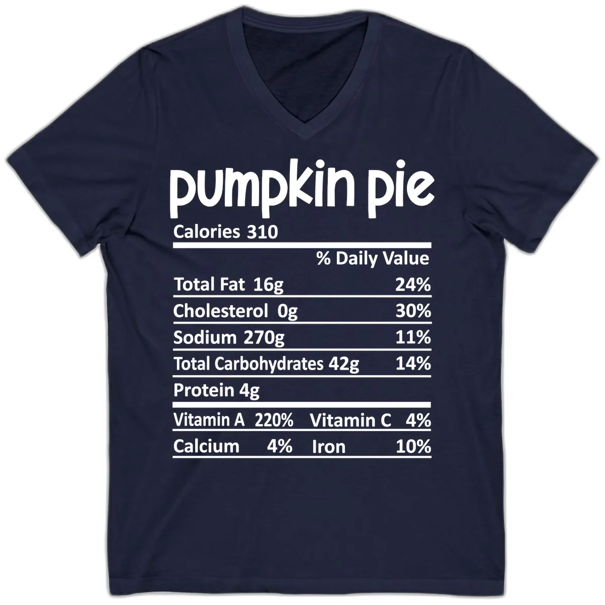 Pumpkin Pie Nutrition Facts V-Neck in Navy