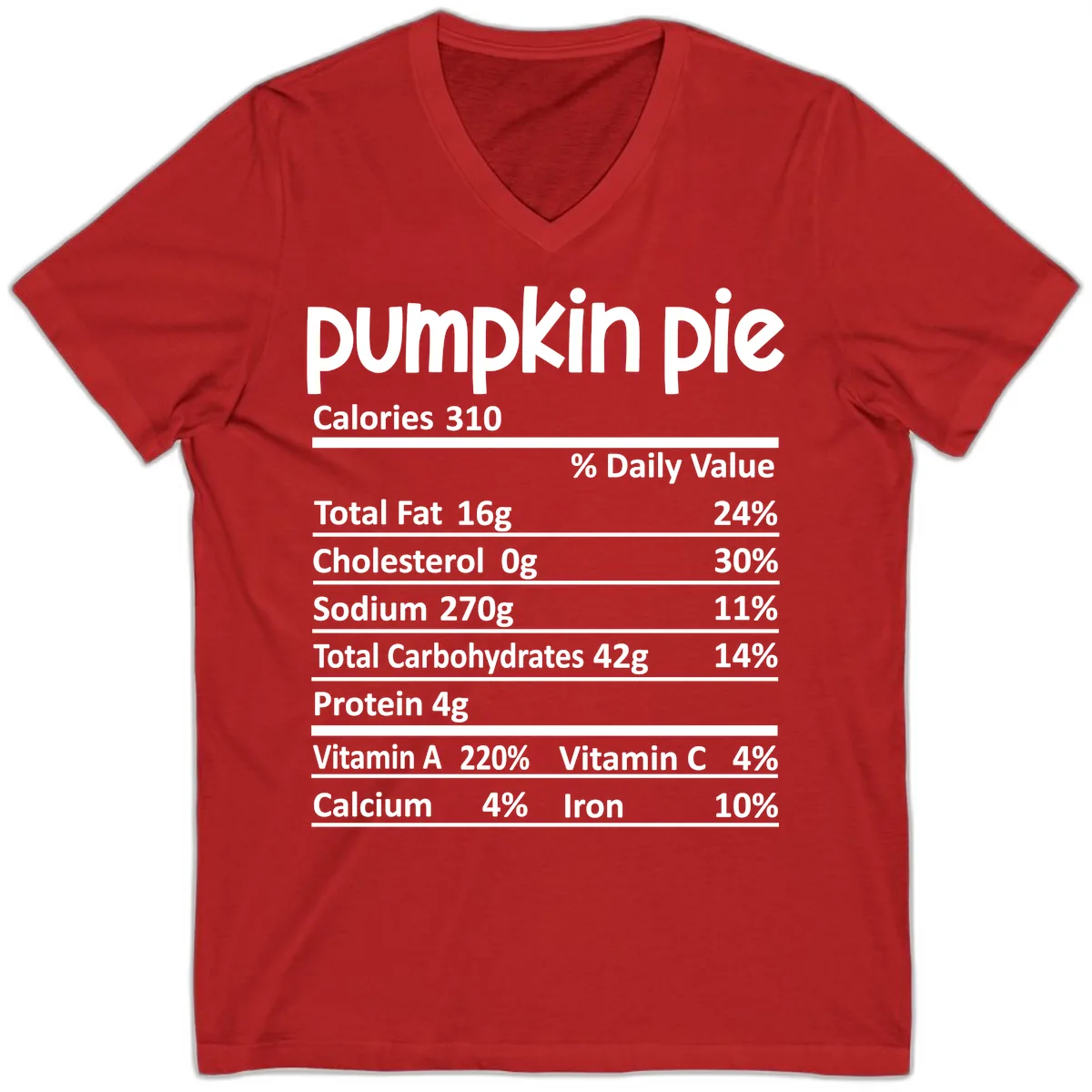 Pumpkin Pie Nutrition Facts V-Neck in Red