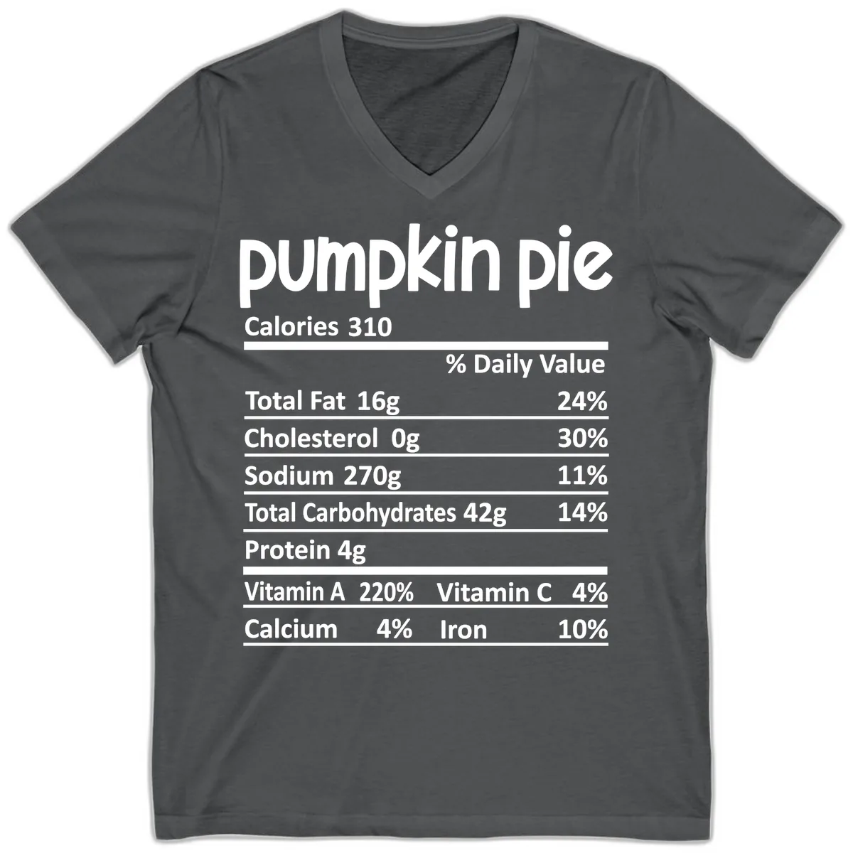 Pumpkin Pie Nutrition Facts V-Neck in Asphalt